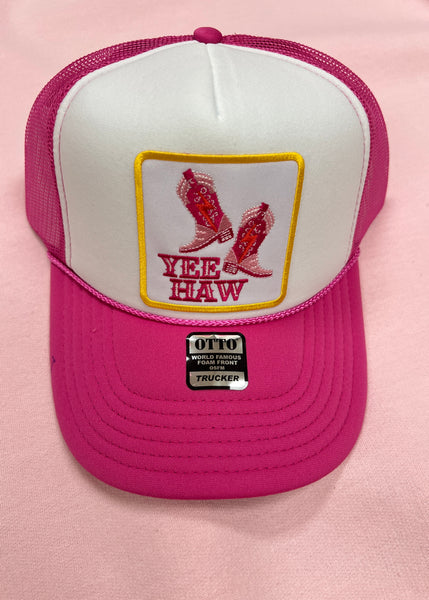 "Yeehaw" Pink Boots Trucker Hat