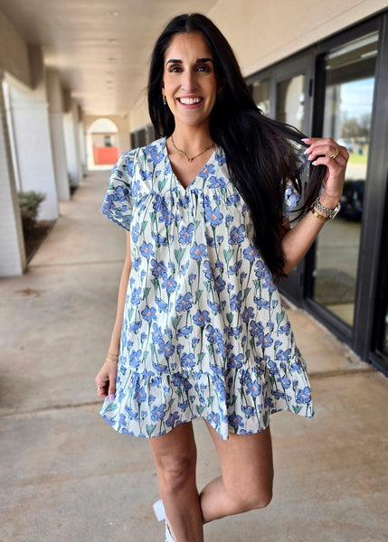Pretty Poised Blue Floral Dress