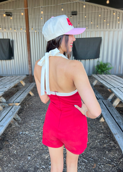 Lets Go Girl Crimson Halter Romper