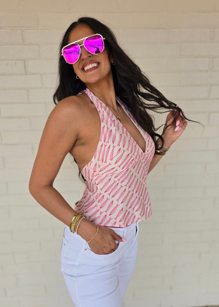 Pink Fish Halter Top