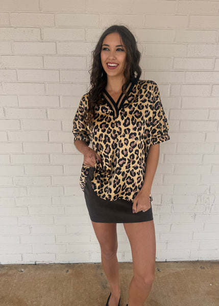 Someone Special Leopard Print V Neck Blouse