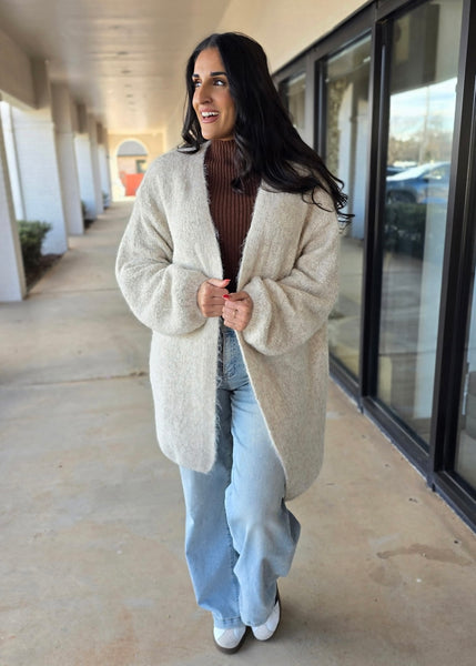 Staying Cozy Brushed Oversized Oatmeal Cardigan