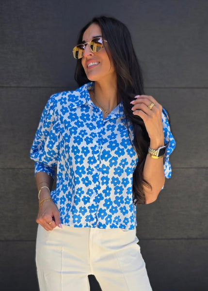 On The Bright Side Blue Floral Top