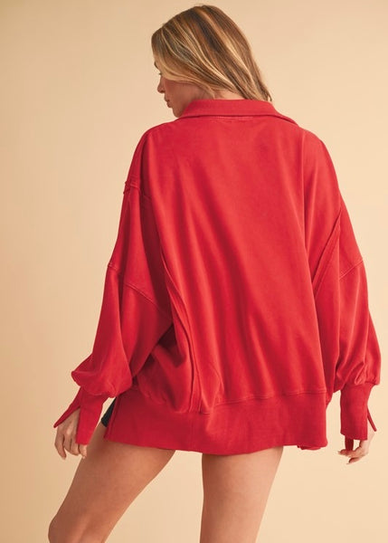 Constant Casual Red Henley Sweatshirt