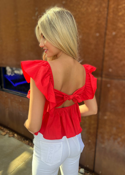 Take A Look Back Red Ruffle Sleeve Baby Doll Top