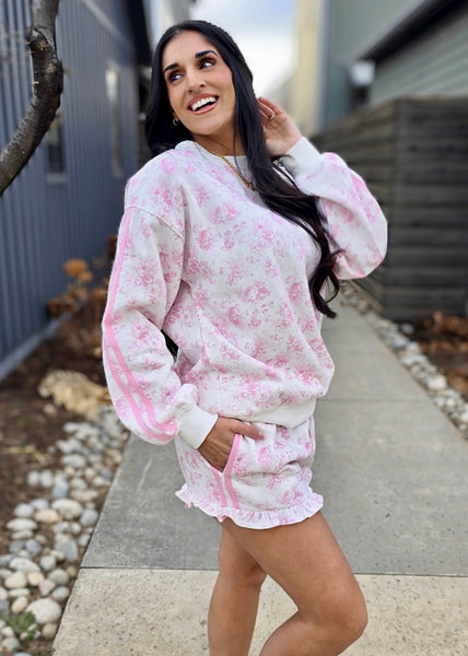Sweet Believer Pink Floral 2 Pc Sweatshirt/ Short Set