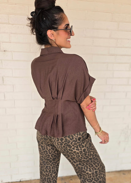 Hidden Request Brown Short Sleeve Top