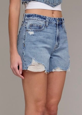 Finn High Rise Distressed Denim Shorts