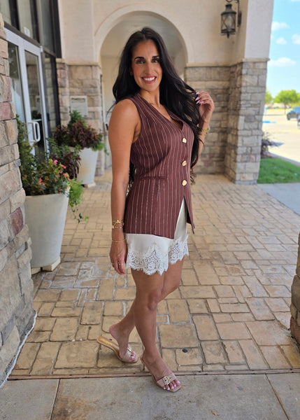 Bring It On Brown/Ivory Pin Stripe Vest