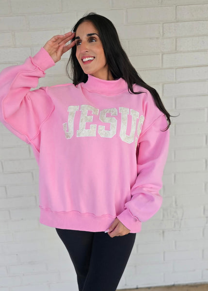Jesus Pink Mock Neck Sweatshirt