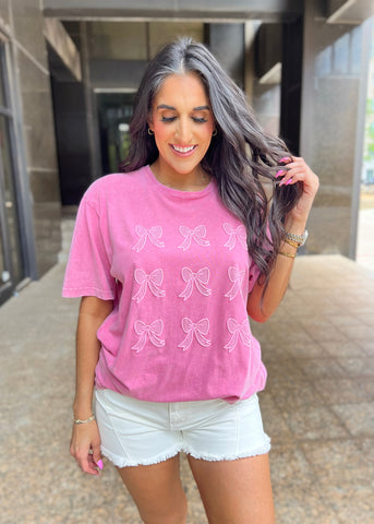 For the Love Of Bows Pink Vintage Graphic Tee
