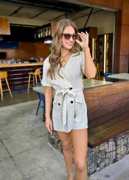 In Real Time Oatmeal Linen Romper