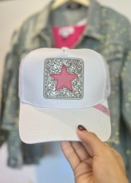 Vintage Havana Grand Trucker Hat - Pink/Glitter Star Patch