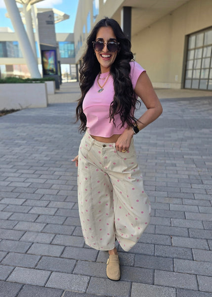 Pink Polka Dot Barrel Jeans