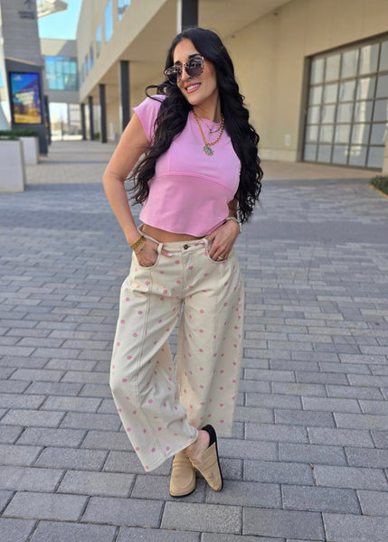 Pink Polka Dot Barrel Jeans