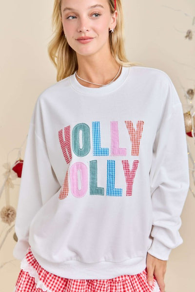 Holly Jolly White Multi Patched Sweatshirt