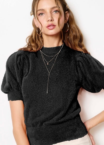 Made You Look Black Puff Sleeve Sweater Top