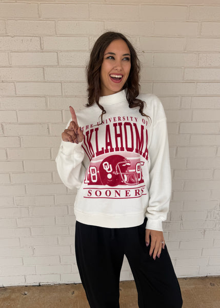OU Reversible Mock Neck White Stadium Sweatshirt