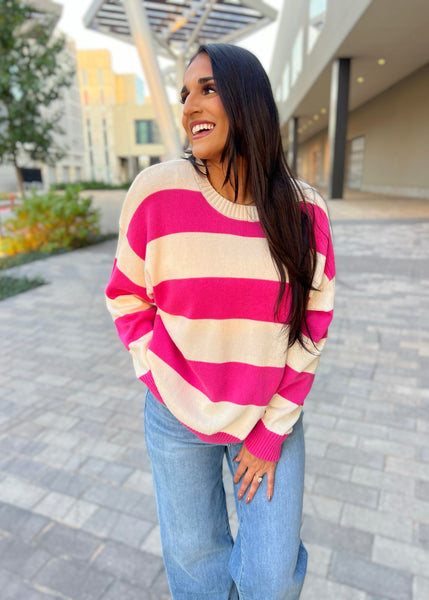 Aim For My Heart Pink/Cream Striped Sweater
