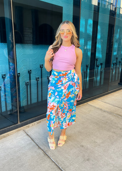Just Dreaming Blue Floral Midi Skirt