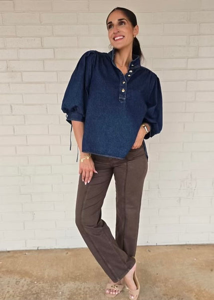 Dylan Mocha Contrast Straight Leg Denim