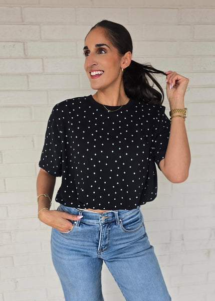 Walk This Way Black & White Polka Dot Bubble Hem Tee