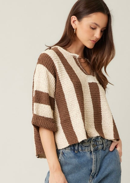 It's Giving Fall Vibes Brown Striped Sweater