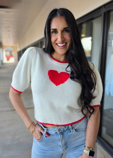 Heart In Love White/Red Heart Sweater