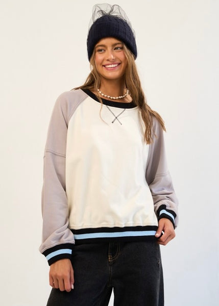 Before Too Long Ivory/Multi Crew Neck