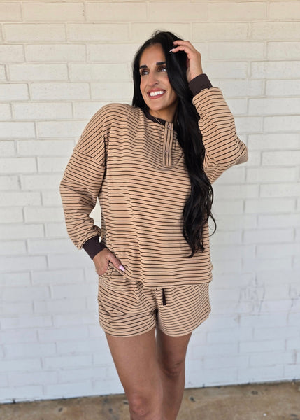 Easy Living Latte Striped 2Pc. Top & Short Set