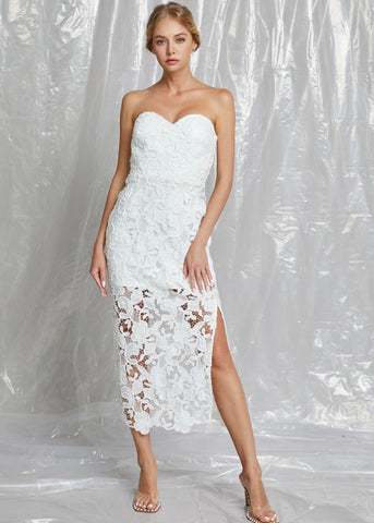 Love Everlasting White Strapless Lace Midi Dress
