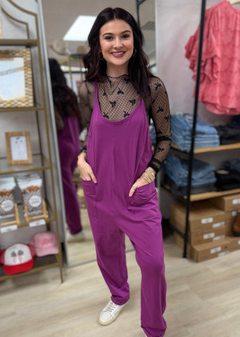 Subtle Stride Hot Lt. Plum Spaghetti Strap Pocketed Jumpsuit