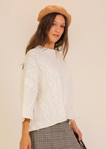 Joyful Day Ivory Cable Knit Sweater