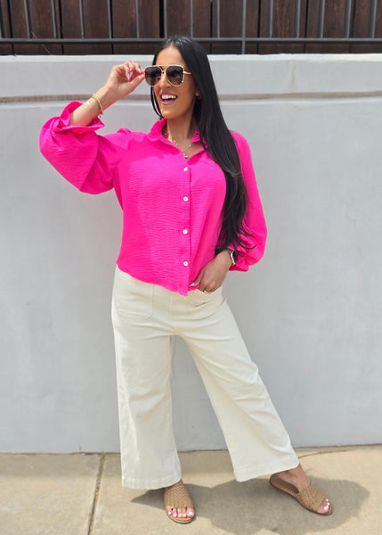 Ordinary Days Hot Pink Button Up Top
