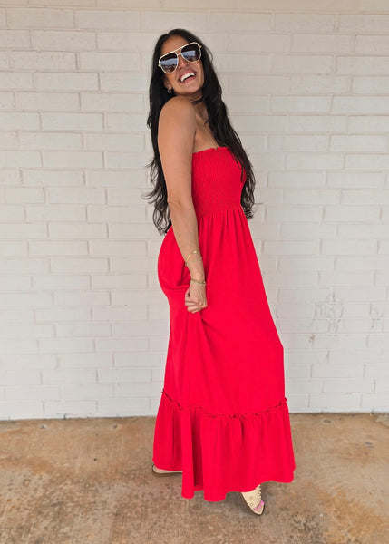 Relax And Enjoy Red Strapless Maxi Dress