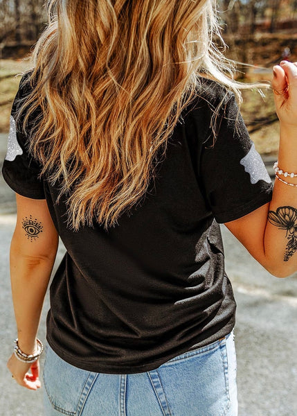 Glitter Ghost Halloween Black Graphic Shirt