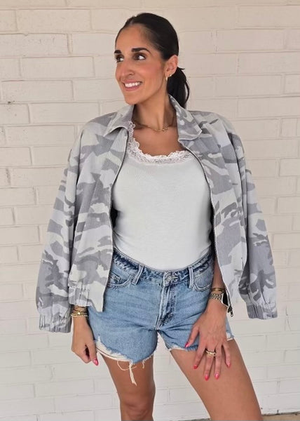 The Harper Washed Camo Bomber Jacket