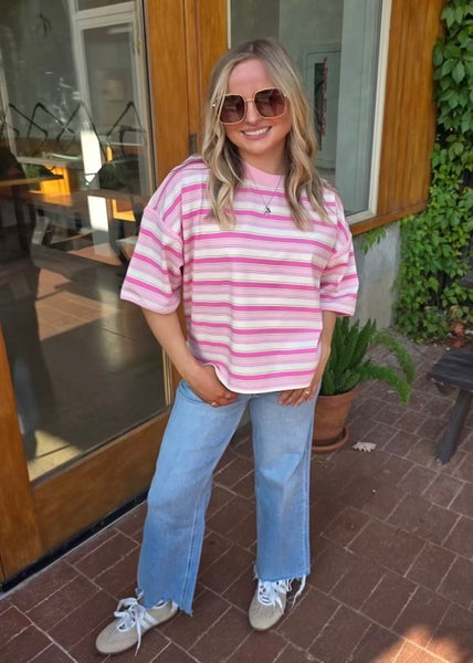 Fun Fact Pink Striped Pullover Tee