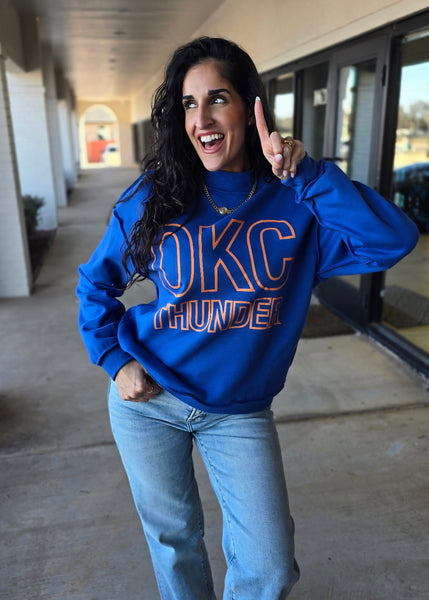 "OKC THUNDER" Blue Mock Neck Sweatshirt