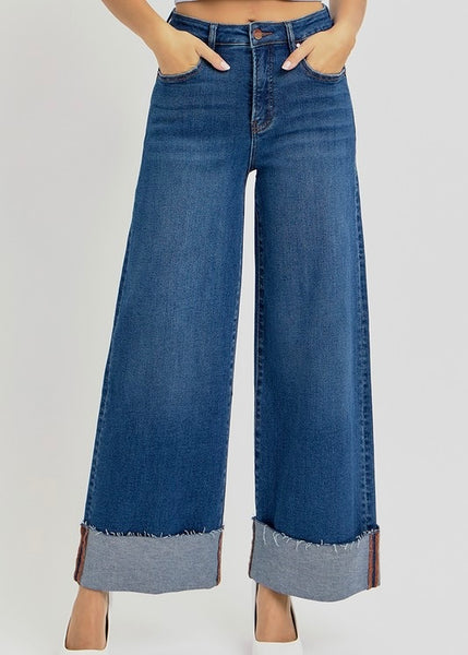 Far Out High Rise-Crop Wide-Cuffed Jeans