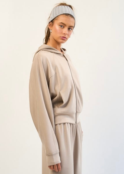 Yes Please Stone Beige Scuba Zip Up