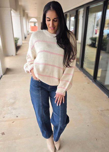 Playful Pink & Ivory Striped Sweater