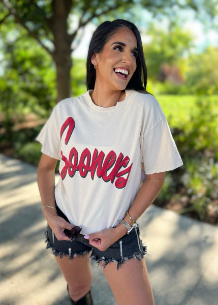 OU Sooners Barbie Off White Thrifted Tee