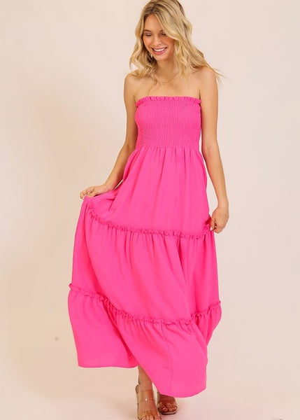Relax And Enjoy Hot Pink Strapless Maxi Dress