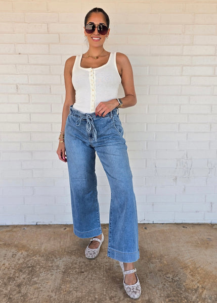 Layla Pull On Drawstring Wide Leg Denim
