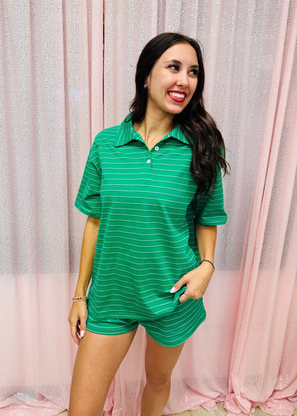 Your Only Chance Green Striped Short Set