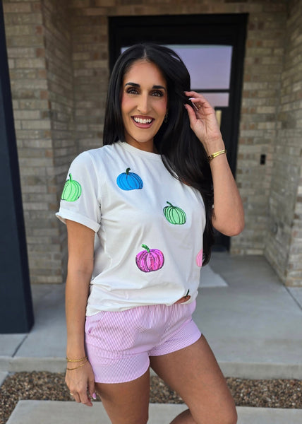 Pumpkin Party Sequin Colorful Pumpkin Tee
