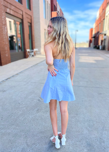 Daydreaming Of You Strapless Blue Mini Dress