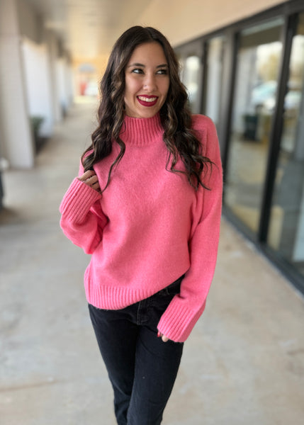 Morning Sunrise Pink Mock Neck Sweater
