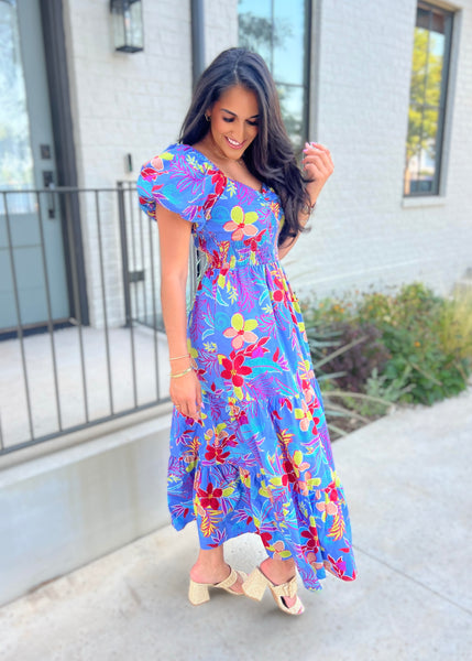 Island Dreams Blue Puff Sleeve Maxi Dress